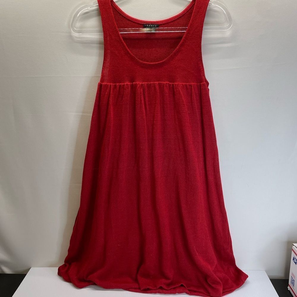 Theory Linen Silk Red Short Dress Y2K Bubble Dress Size Small